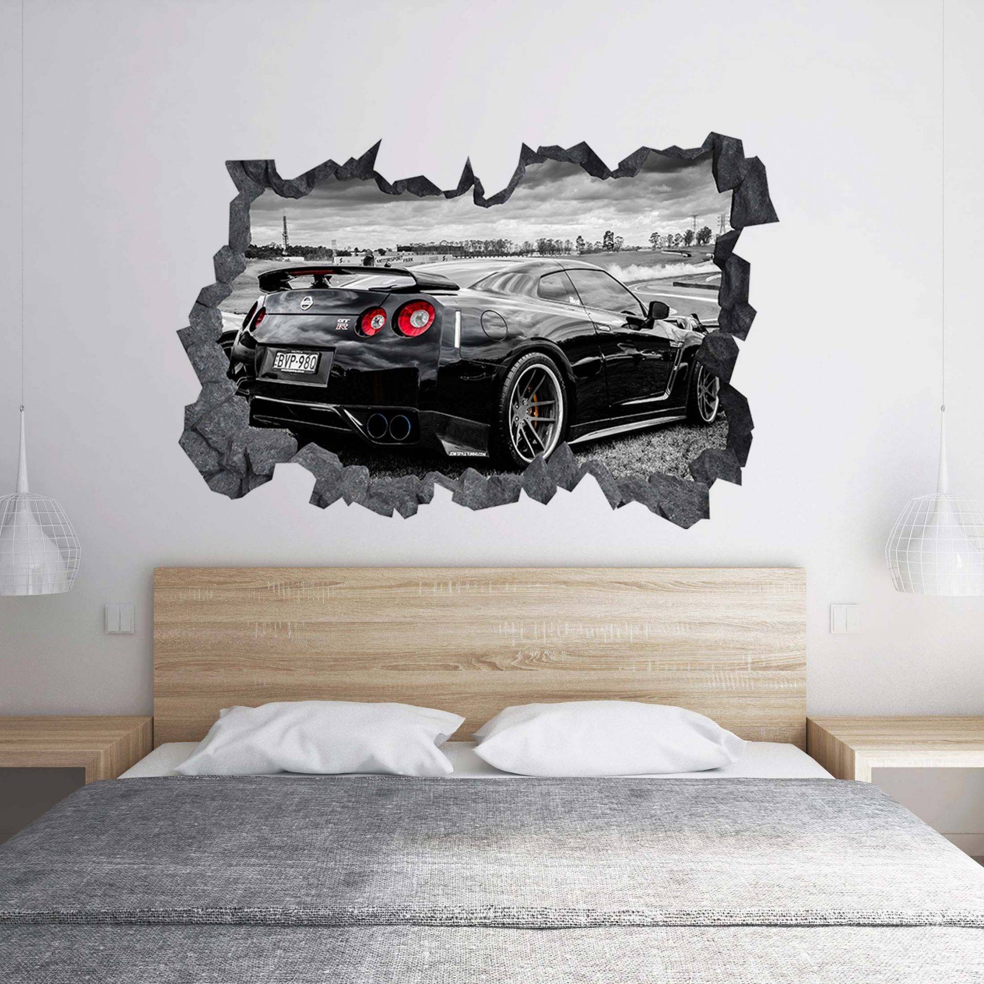 Wall Sticker Nissan Skyline GTR 3D Hole in The Wall C Effect Art Decal Mural