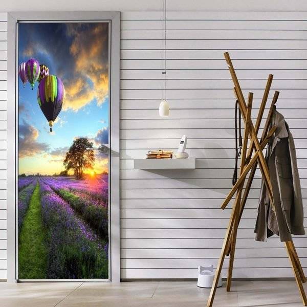 Balloons and Lavender Fields Door Decal Laminated Self Adhesive Sticker Art Mural