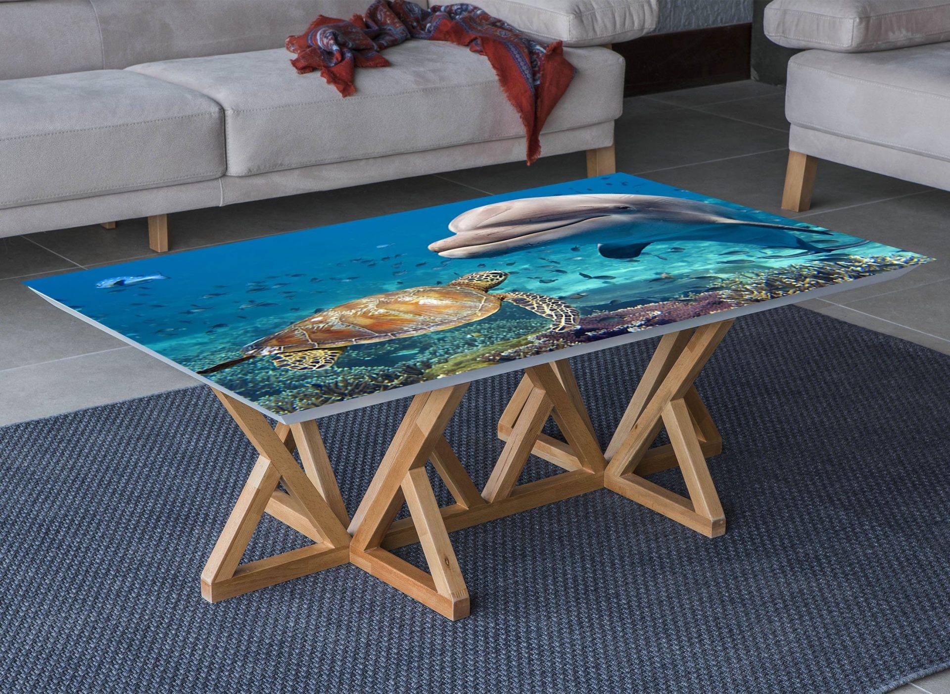 Ocean Turtle Dolphin Laminated Vinyl Cover Self-Adhesive for Desk and Tables