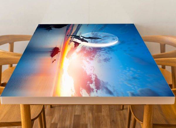 Sunset Ocean Dolphins Laminated Vinyl Cover Self-Adhesive for Desk and Tables