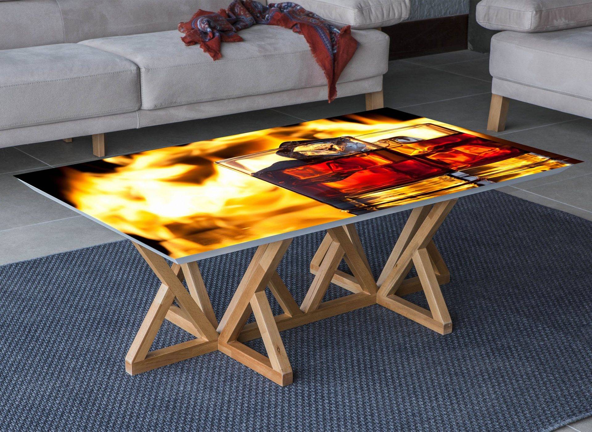 Whiskey Drink in Fire Laminated Vinyl Cover Self-Adhesive for Desk and Tables