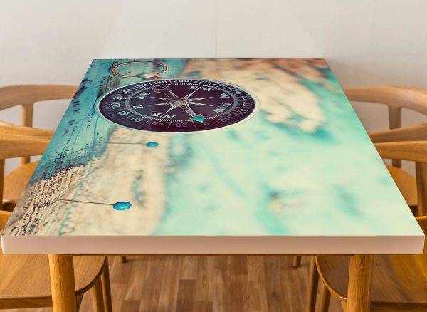 Compass and World Map Laminated Vinyl Cover Self-Adhesive for Desk and Tables