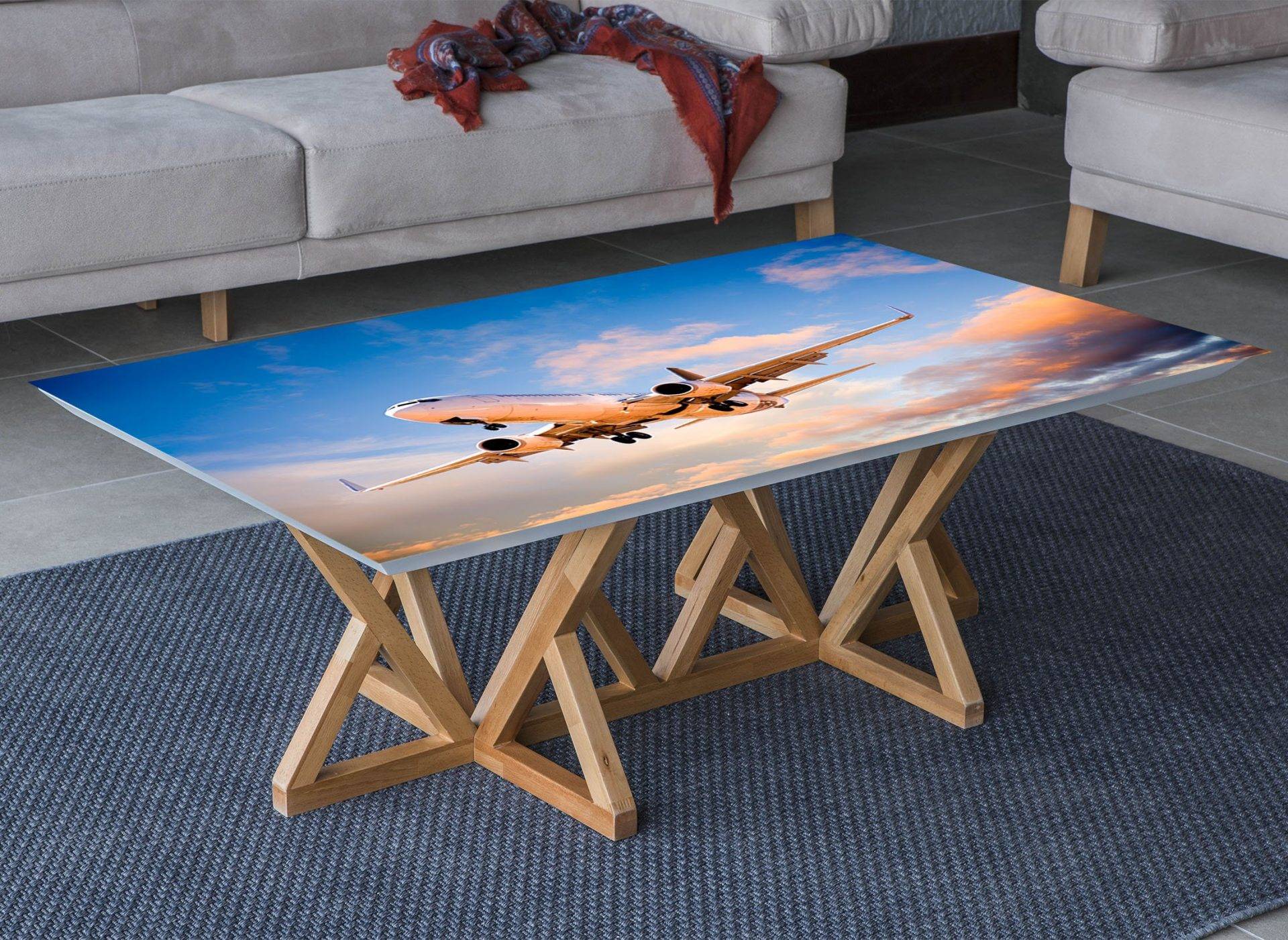 Plane in the Sky Laminated Vinyl Cover Self-Adhesive for Desk and Tables