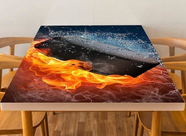Hockey Puck Water & Fire Laminated Vinyl Cover Self-Adhesive for Desk and Tables
