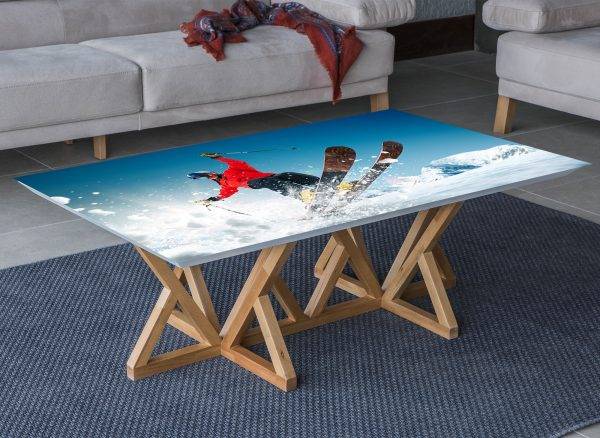 Skier Winter Mountains Laminated Vinyl Cover Self-Adhesive for Desk and Tables