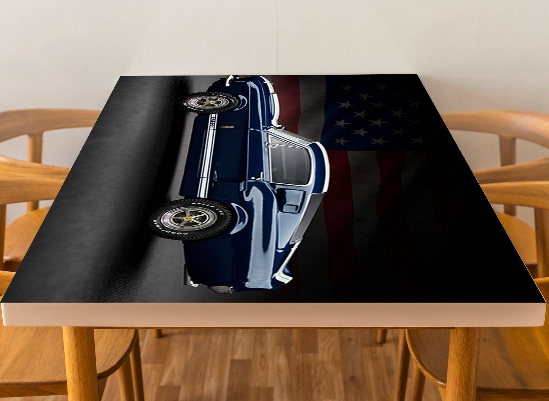 Mustang Blue Car Laminated Vinyl Cover Self-Adhesive for Desk and Tables