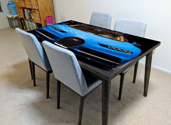 Bugatti Blue Car Laminated Vinyl Cover Self-Adhesive for Desk and Tables