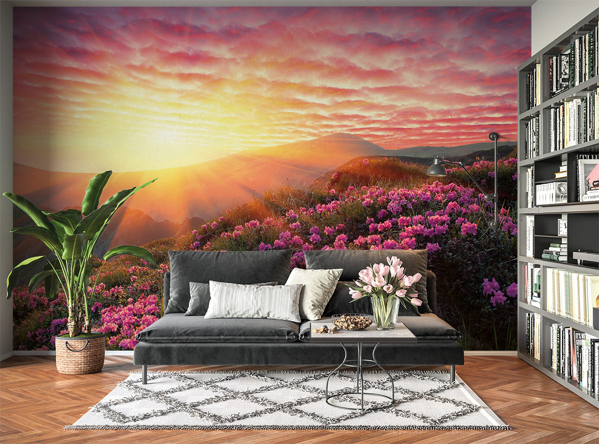 Sunset Mountain & Flora View Wall Mural