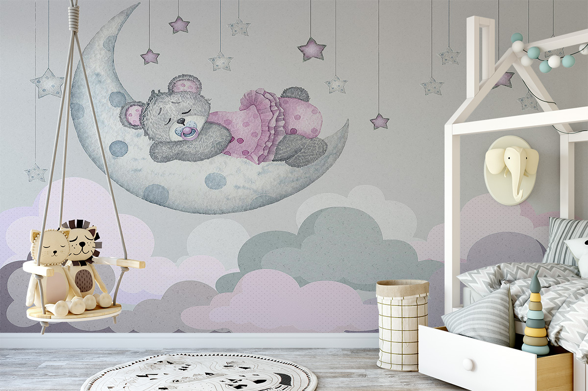 Lovely Teddy Bear & Moon Wall Mural