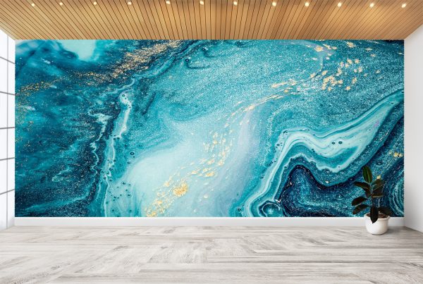 Shiny Blue Marble Effect Wall Mural Photo Wallpaper UV Print Decal Art Décor