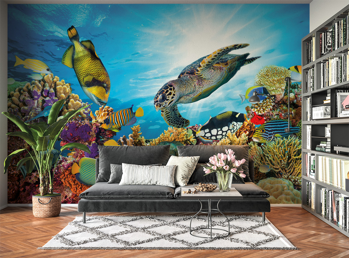 Sea Turtle & Coral Life Wall Mural