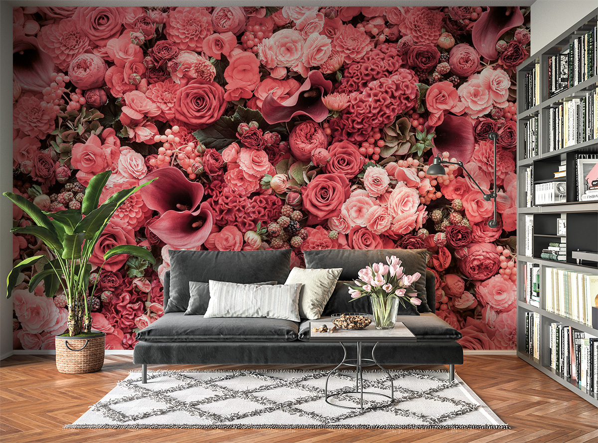 Red Roses Flowers View Wall Mural