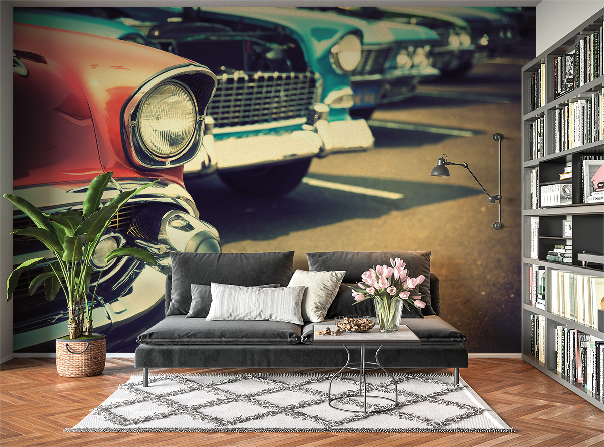 Vintage Cars on Parking Wall Mural Photo Wallpaper UV Print Decal Art Décor