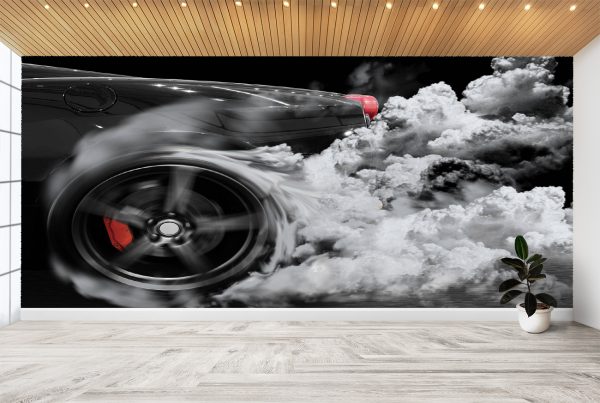 Supersport Car Burning Tyre Wall Mural Photo Wallpaper UV Print Decal Art Décor