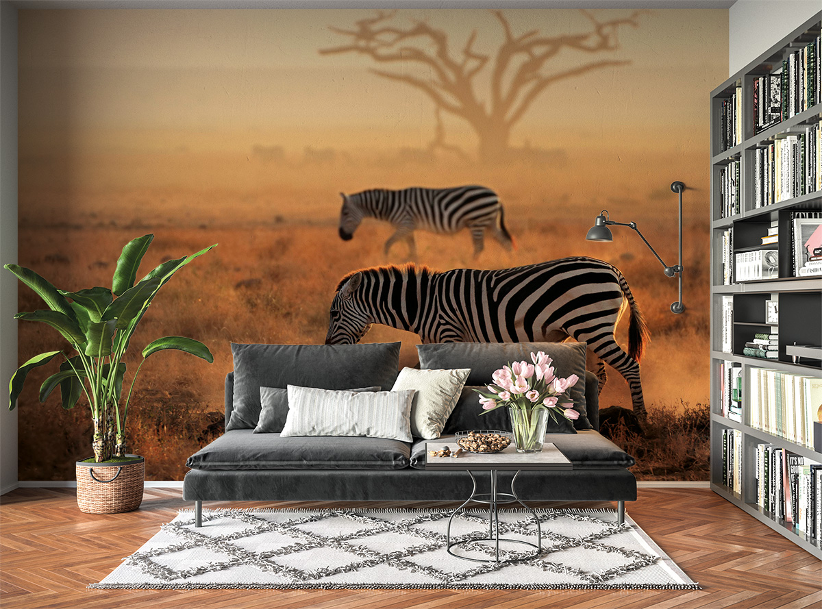 Zebra on Safari Landscape Wall Mural