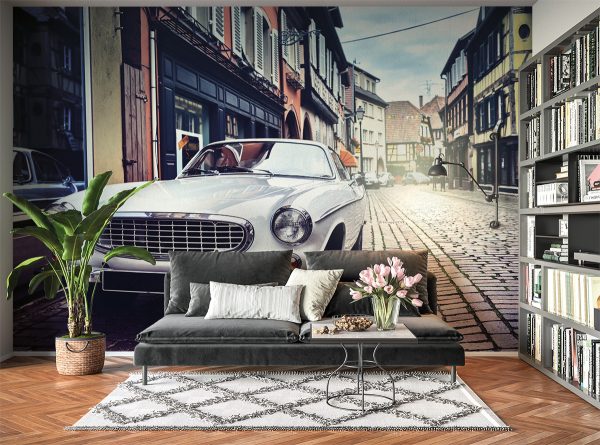 Vintage Car in The City Wall Mural Photo Wallpaper UV Print Decal Art Décor