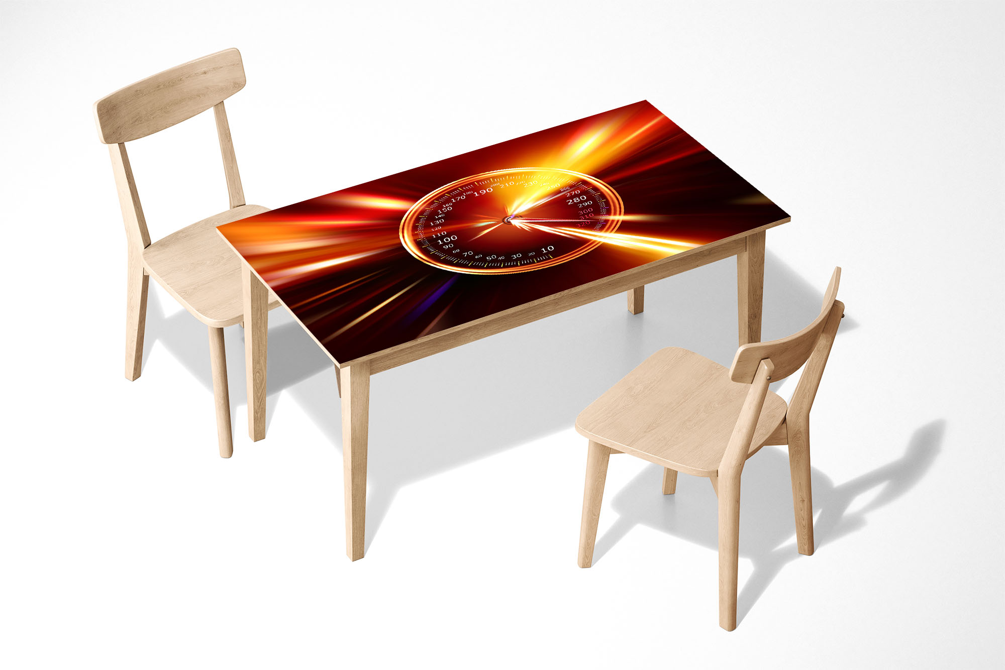 Speedometer in Fire Laminated Self Adhesive Vinyl Table Desk Art Décor Cover