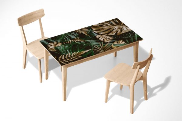 Golden & Green Monstera Laminated Self Adhesive Vinyl Table Desk Art Décor Cover