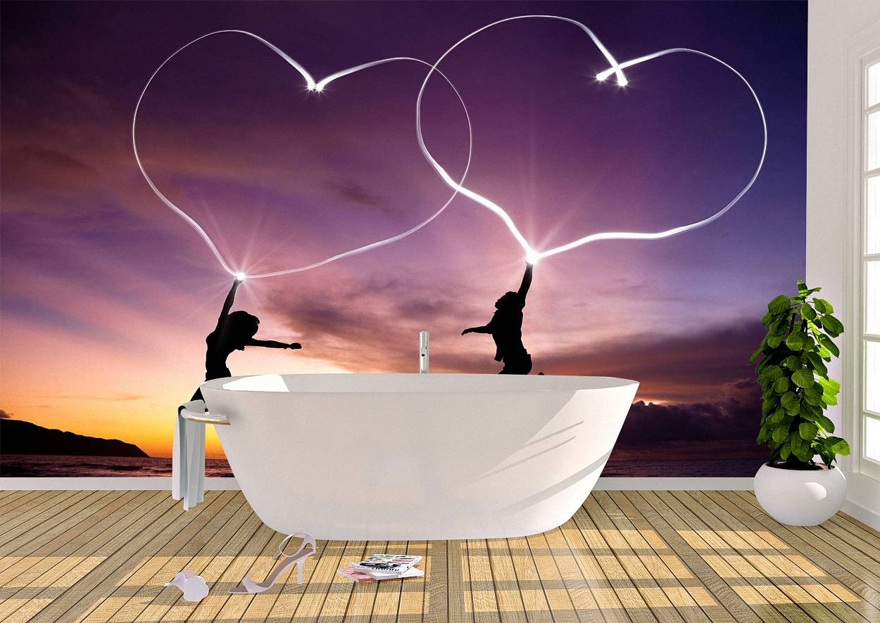 Love Couple in Sunset Wall Mural Wallpaper Art - Blue Side Studio