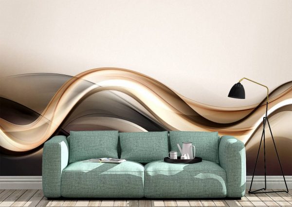 3D Gold Brown Abstract Wave Wall Mural Photo Wallpaper UV Print Decal Art Décor