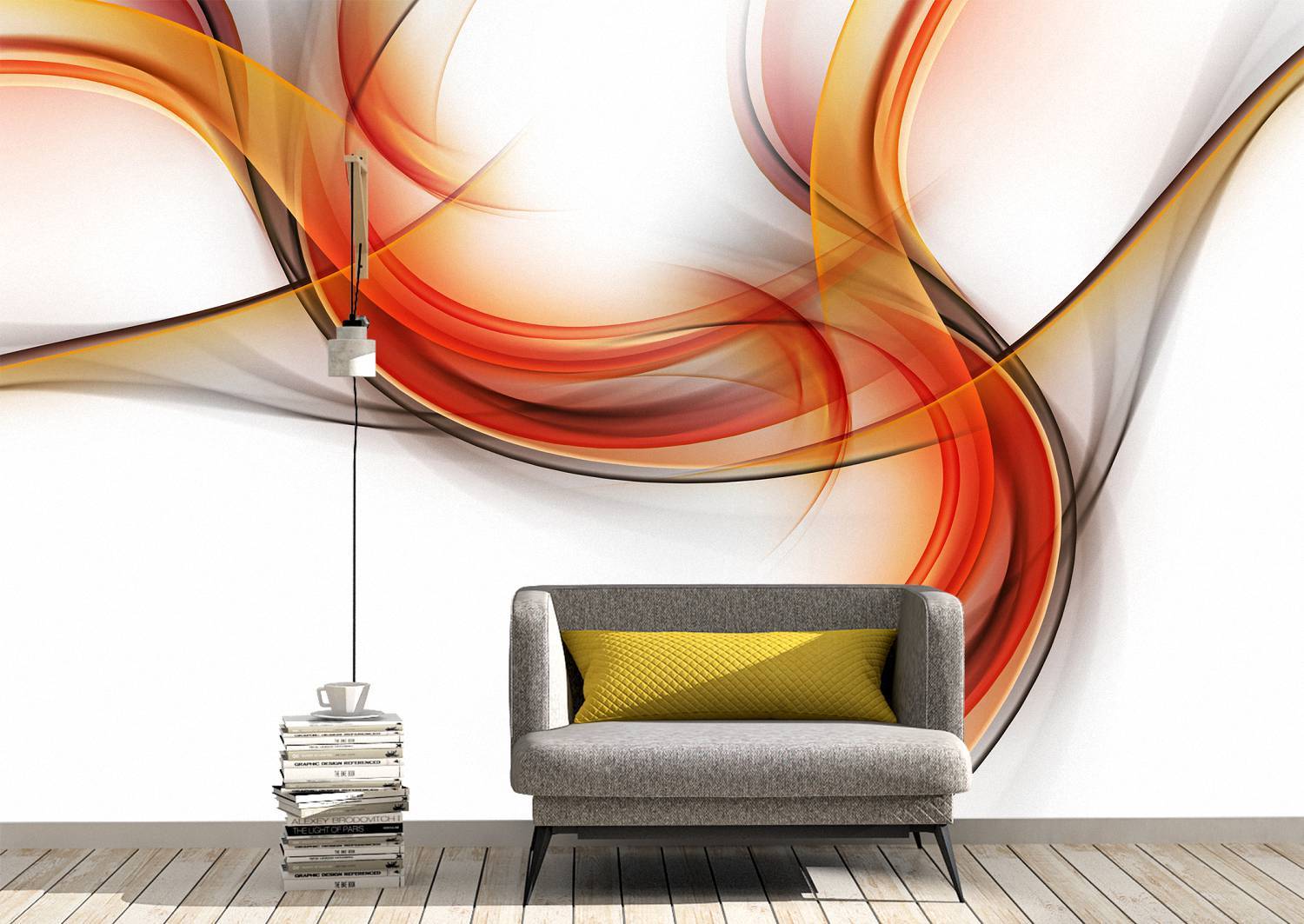 Abstract Orange Waves Design Wall Mural Photo Wallpaper UV Print Decal Art Décor