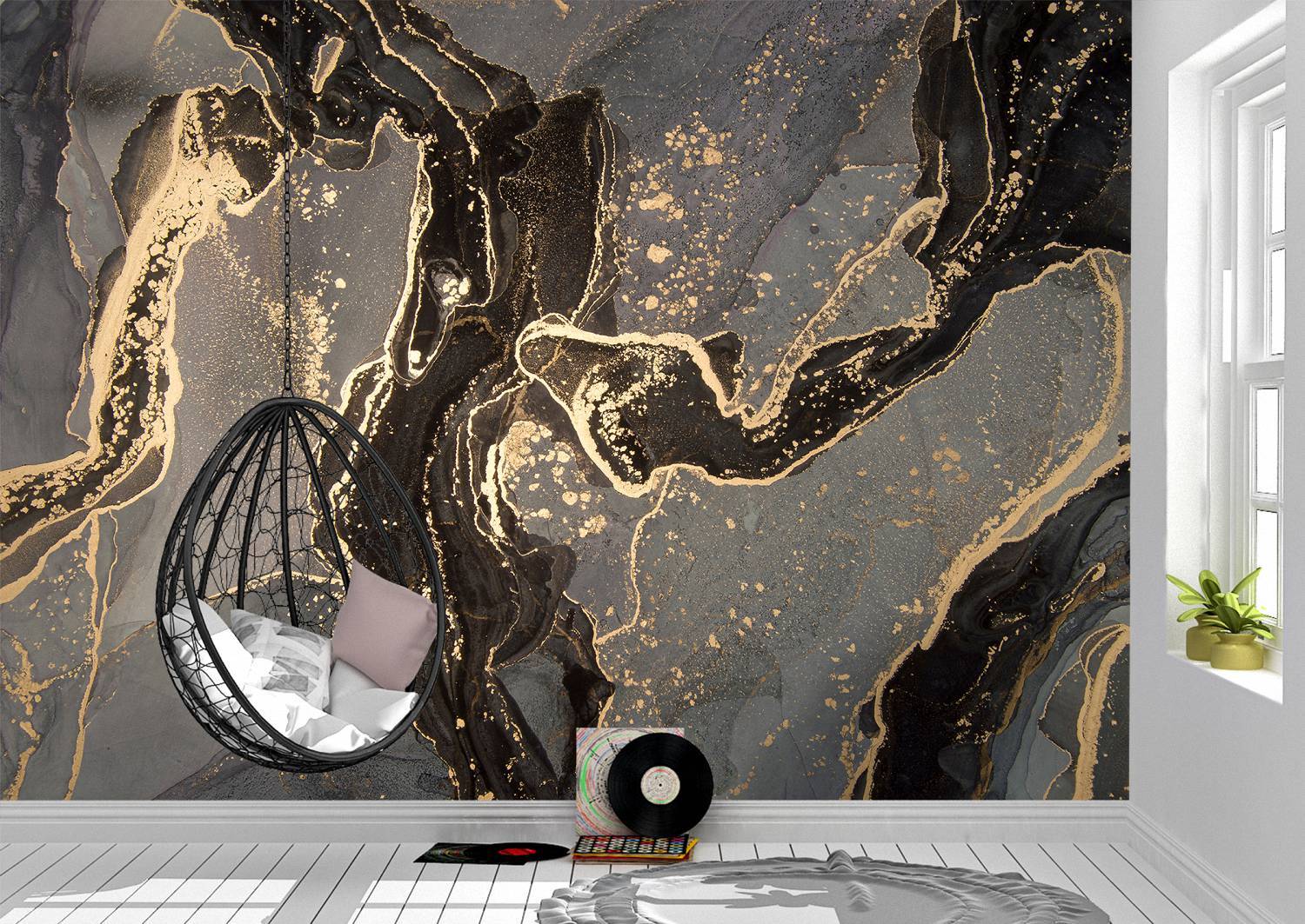 Grey & Black with Gold Marble Wall Mural Photo Wallpaper UV Print Decal Art Décor