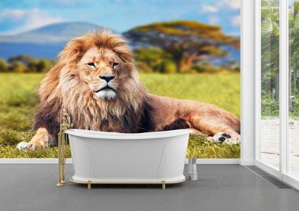 Relaxing lion on the grass Wall Mural Photo Wallpaper UV Print Decal Art Décor
