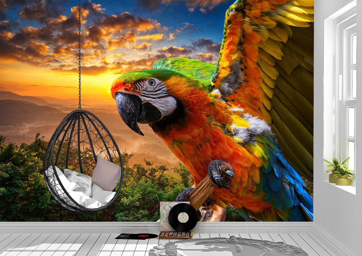 Flying Colorful Parrot Wall Mural Photo Wallpaper UV Print Decal Art Décor