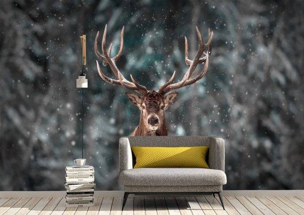 Deer in the Snowflakes Wall Mural Photo Wallpaper UV Print Decal Art Décor