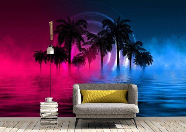 Palm Trees with Neon Glow Wall Mural Photo Wallpaper