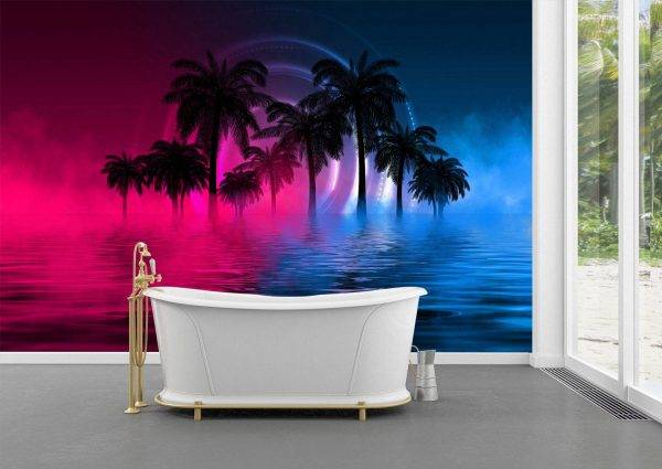 Palm Trees with Neon Glow Wall Mural Photo Wallpaper
