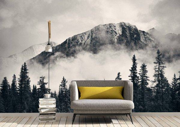 Mountains and Forest in Fog Wall Mural Photo Wallpaper UV Print Decal Art Décor