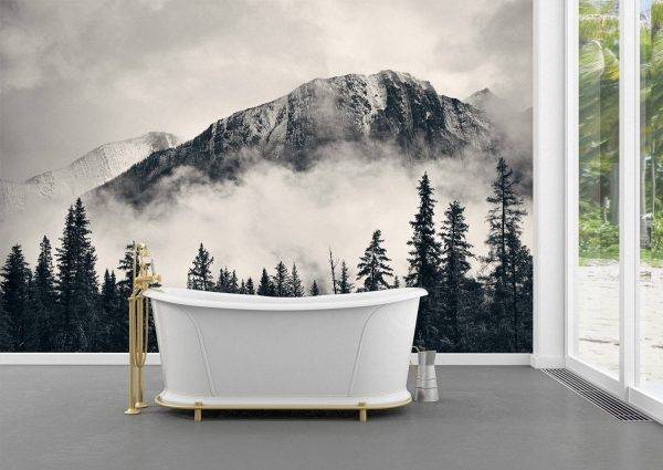 Mountains and Forest in Fog Wall Mural Photo Wallpaper UV Print Decal Art Décor