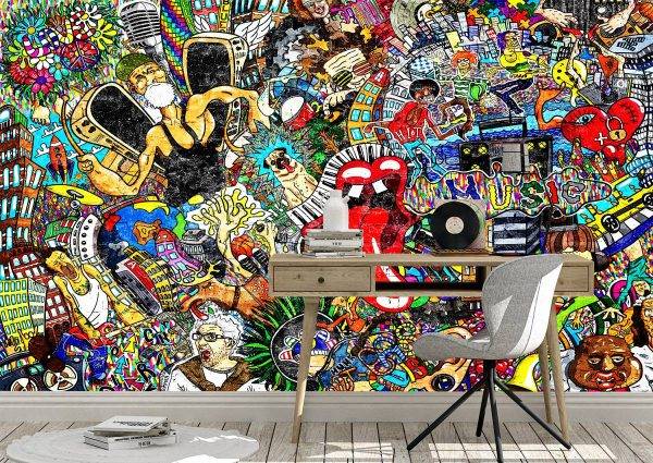 Music Collage Art Street Wall Mural Photo Wallpaper