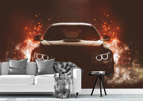 Black Car with Sparks Wall Mural Photo Wallpaper UV Print Decal Art Décor