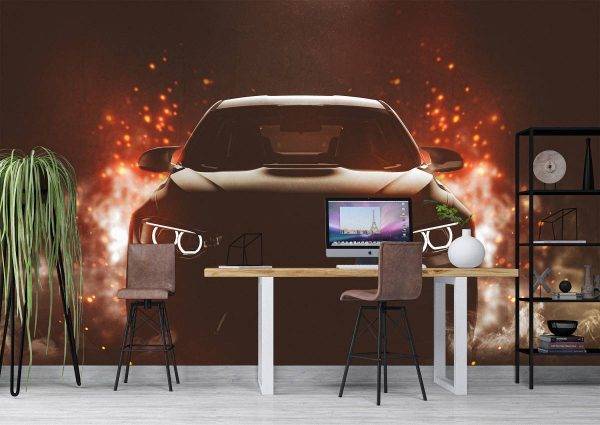 Black Car with Sparks Wall Mural Photo Wallpaper UV Print Decal Art Décor
