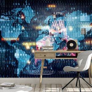 Cyber World Map Hacker Wall Mural Photo Wallpaper UV Print Decal Art Décor