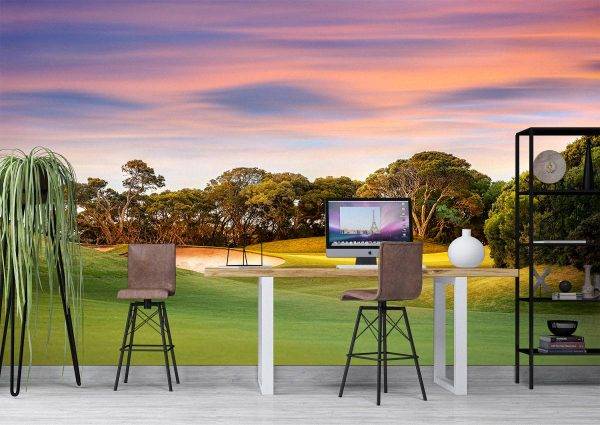 Golf Course at Sunset Wall Mural Photo Wallpaper UV Print Decal Art Décor