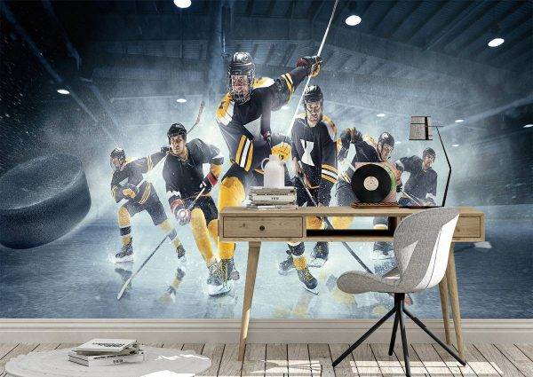 Ice Hockey Team in Action Wall Mural Photo Wallpaper UV Print Decal Art Décor