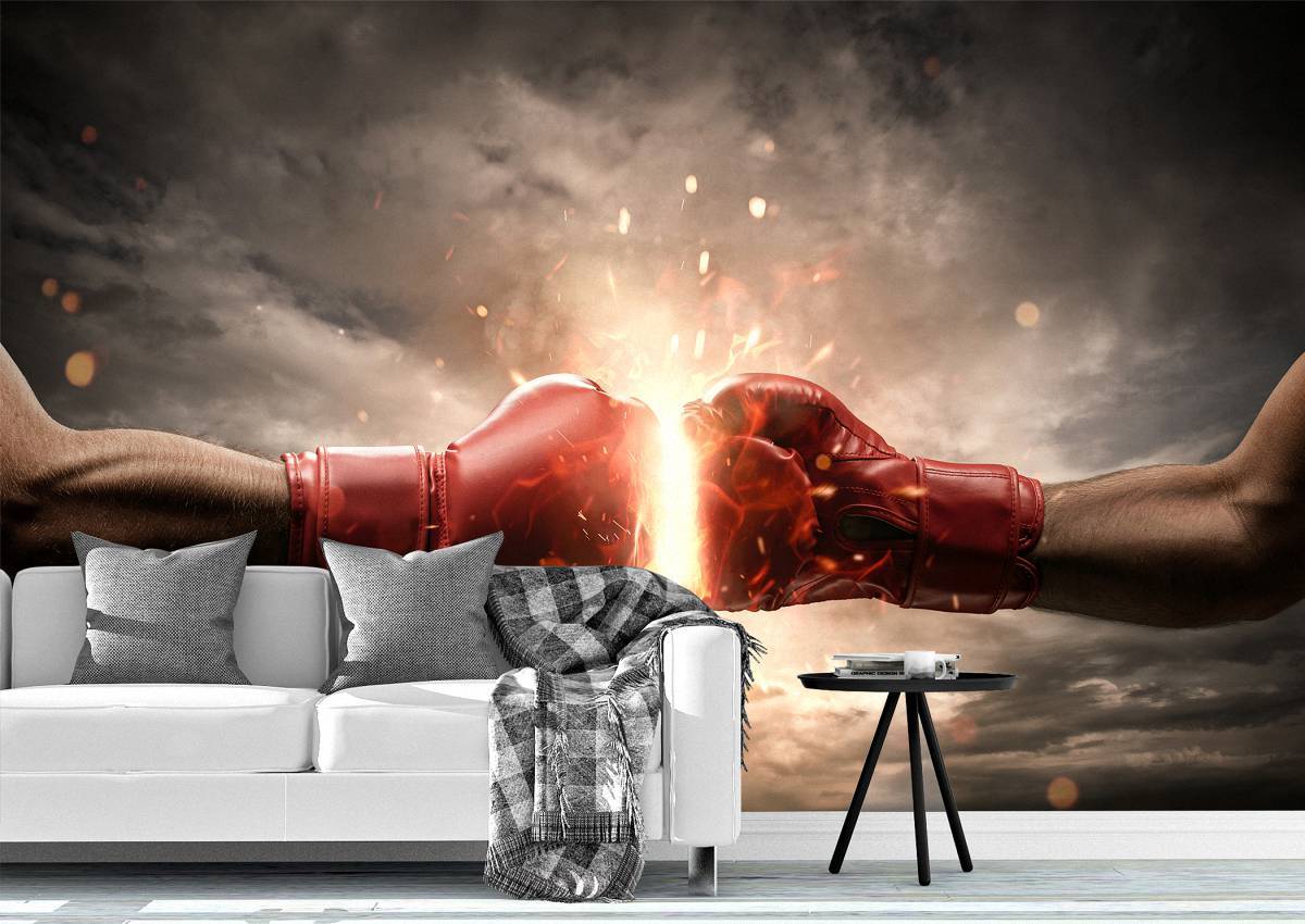 Hit Boxing Gloves with Fire Wall Mural Photo Wallpaper UV Print Decal Art Décor