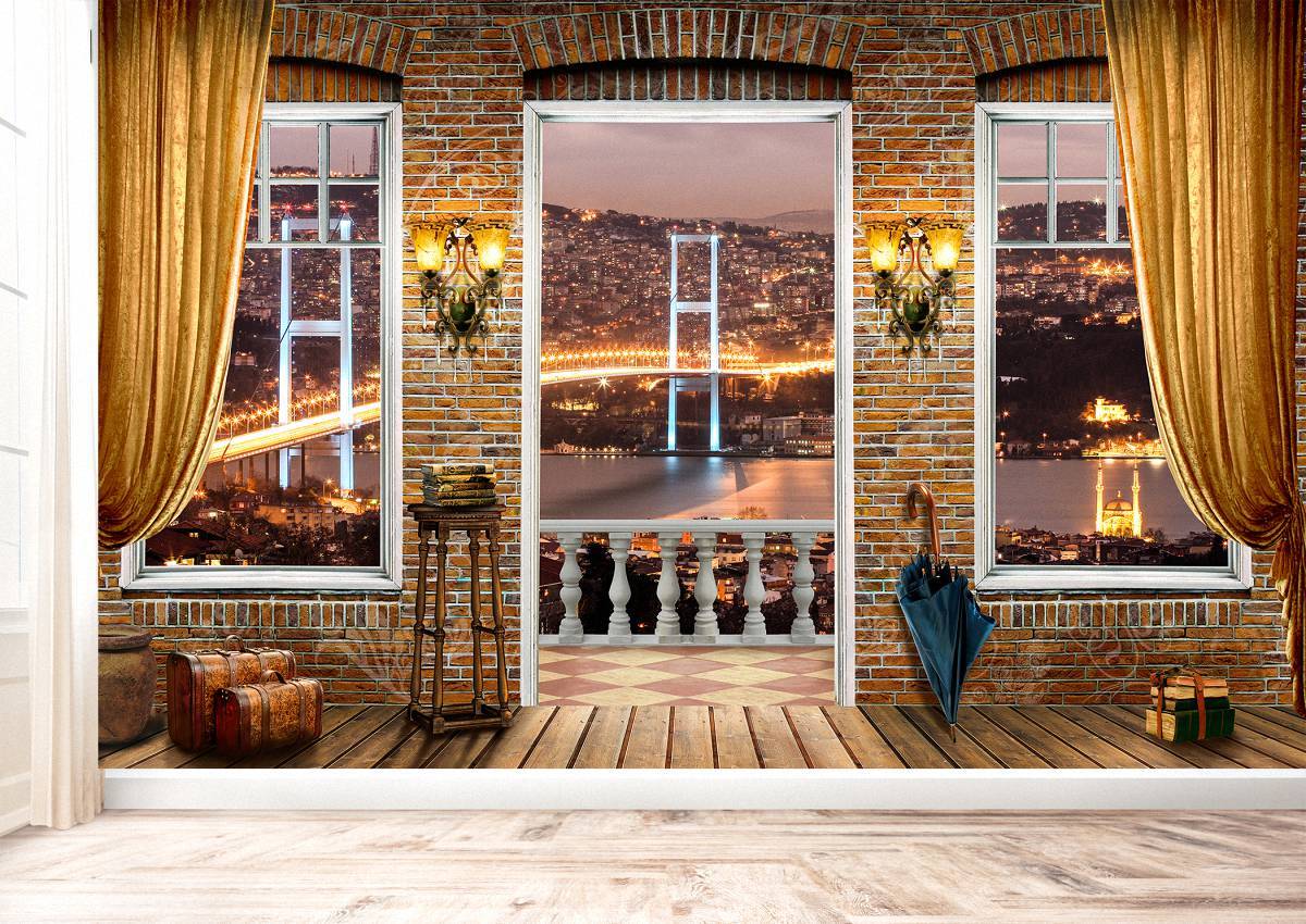 Istanbul Bridge Window Effect Wall Mural Photo Wallpaper UV Print Decal Art Décor