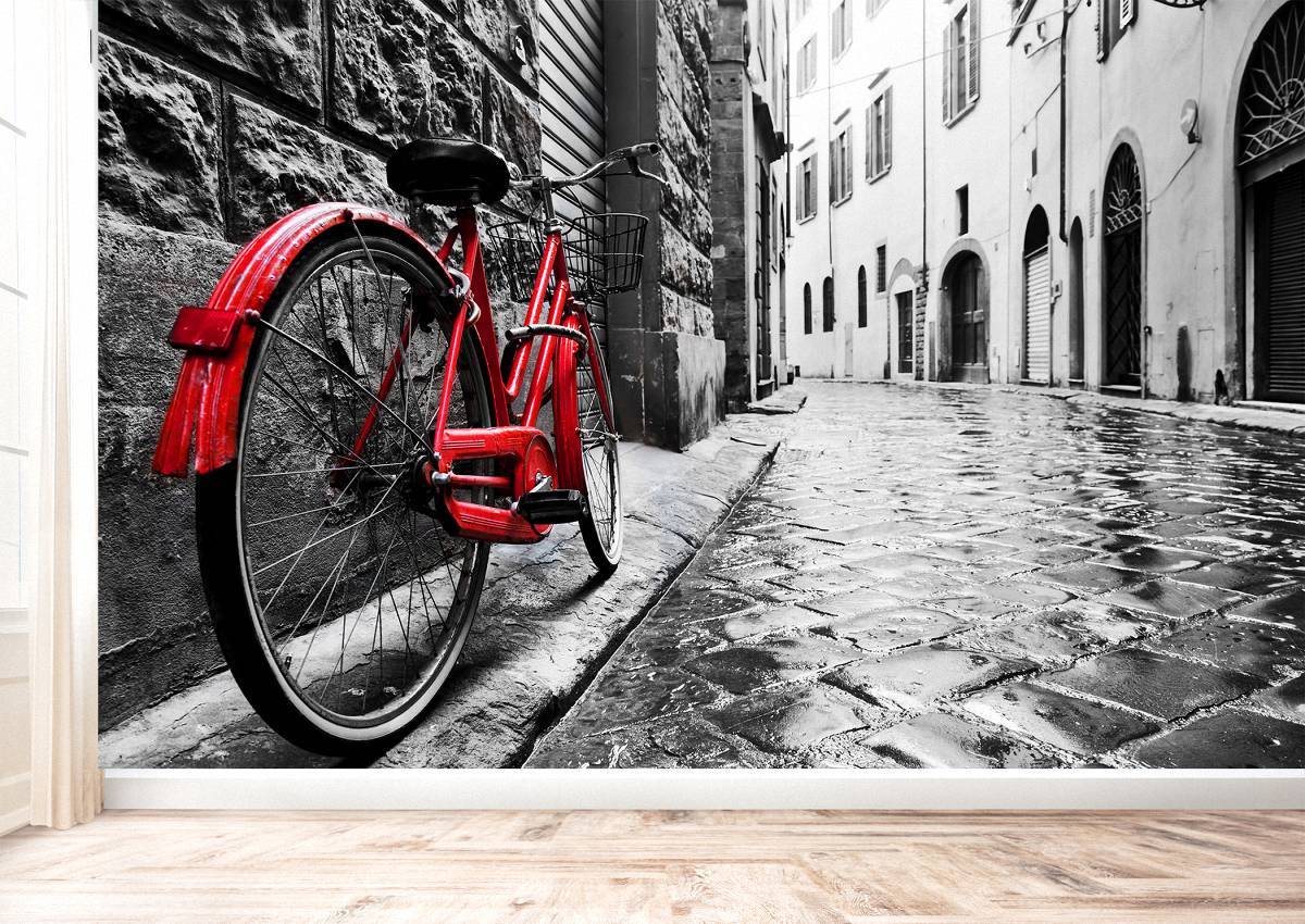 Retro Vintage Red Bike Wall Mural Photo Wallpaper UV Print Decal Art Décor