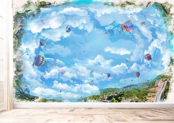 Ceiling Landscape & Balloons Wall Mural Photo Wallpaper UV Print Decal Art Décor