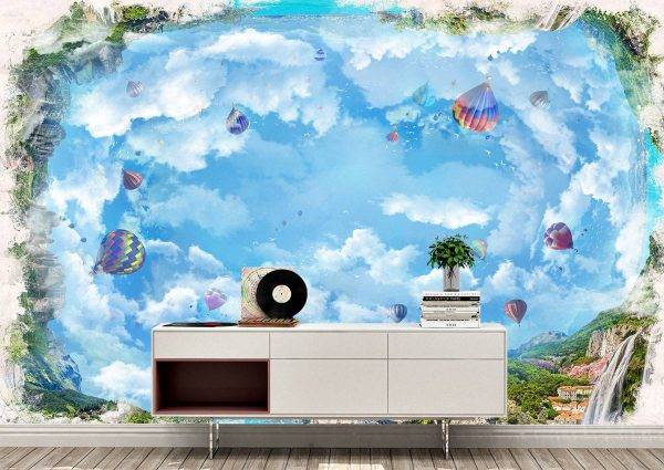 Ceiling Landscape & Balloons Wall Mural Photo Wallpaper UV Print Decal Art Décor