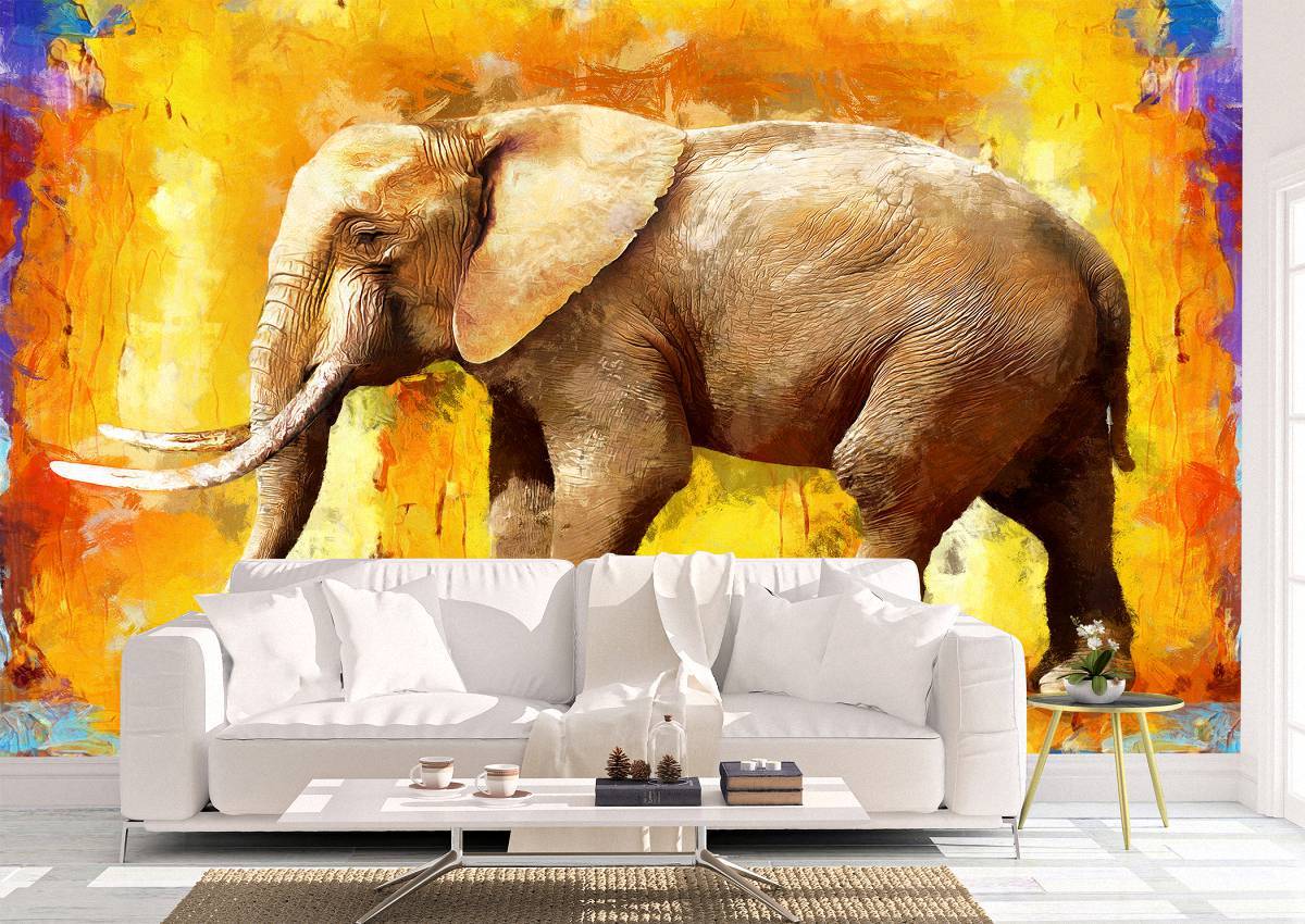 Modern Painting of Elephant Wall Mural Photo- Blue Side Studio