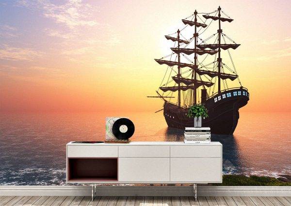 Vintage Sailboat in the Sea Wall Mural Photo Wallpaper UV Print Decal Art Décor