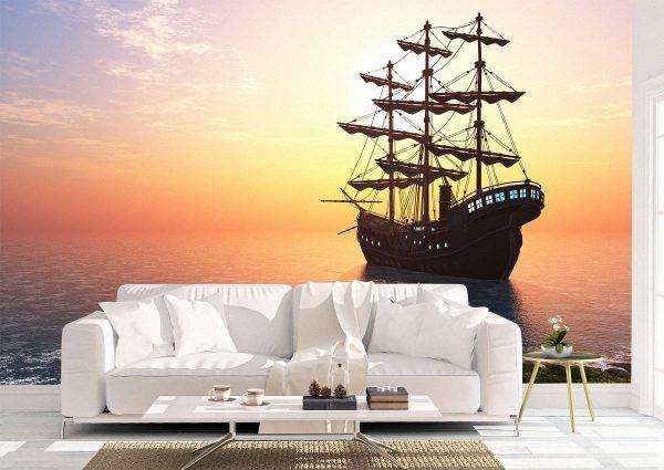 Vintage Sailboat in the Sea Wall Mural Photo Wallpaper UV Print Decal Art Décor