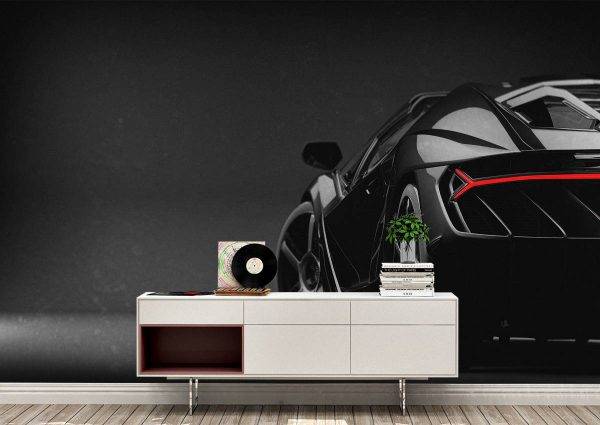 Black Lamborghini Back Wall Mural Photo Wallpaper UV Print Decal Art Décor