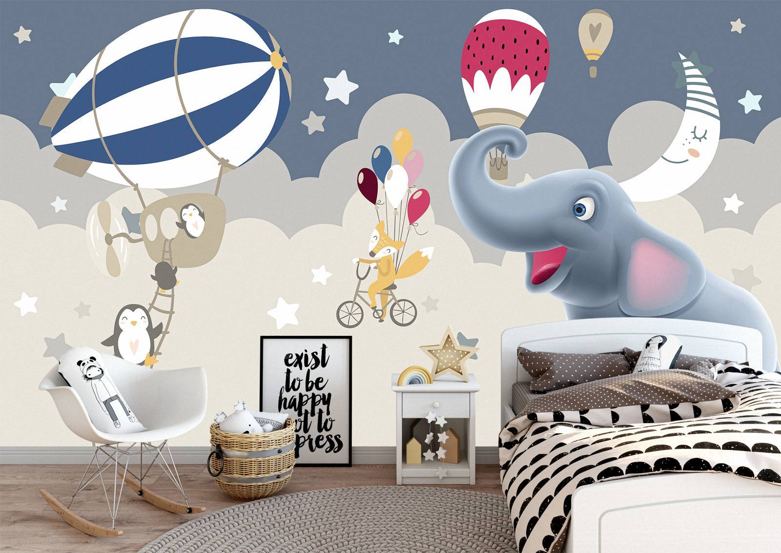 Cute Elephant Kids Room Wall Mural Photo Wallpaper UV Print Decal Art Décor