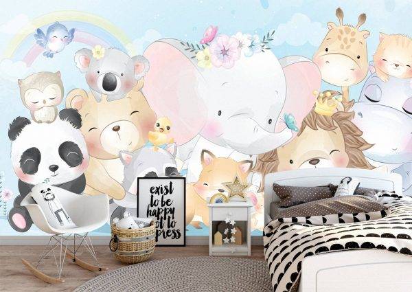 Cute Little Animals Theme Wall Mural Photo Wallpaper UV Print Decal Art Décor